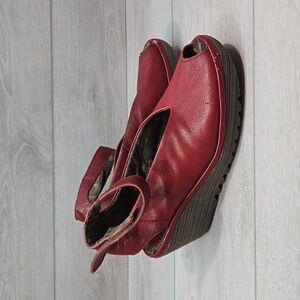 Fly London Women Ankle Leather Wedge shoes Sandals sz 40/9-9.5